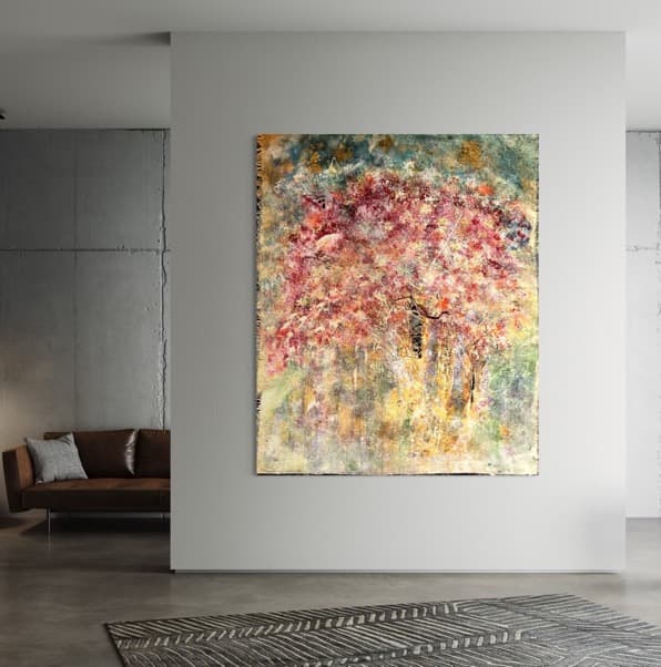 Cherry Blossom — reverse — natural burlap fabrics — hemp, jute, linen, and cotton by Polen Cerci