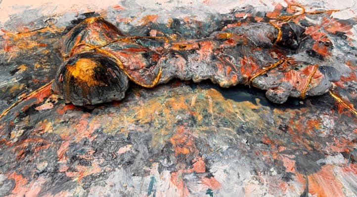 Colorful Lullaby — sculpted canvas relief, 24kt gold, acrylic, resin by Polen Cerci