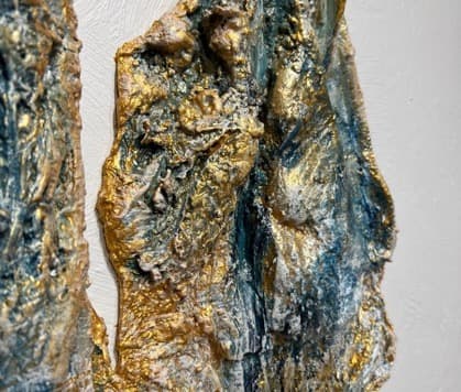 Dream Theater — gesso, plaster of Paris, fabric — Kintsugi & wabi-sabi by Polen Cerci, in a private collection