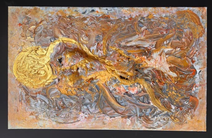 Golden Voyager — sculpted canvas relief, 24kt gold, acrylic, resin by Polen Cerci, in a private collection
