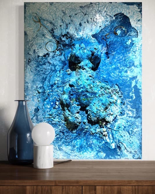 Lady Blue Blue — sculpted canvas relief, 24kt gold, acrylic, resin by Polen Cerci