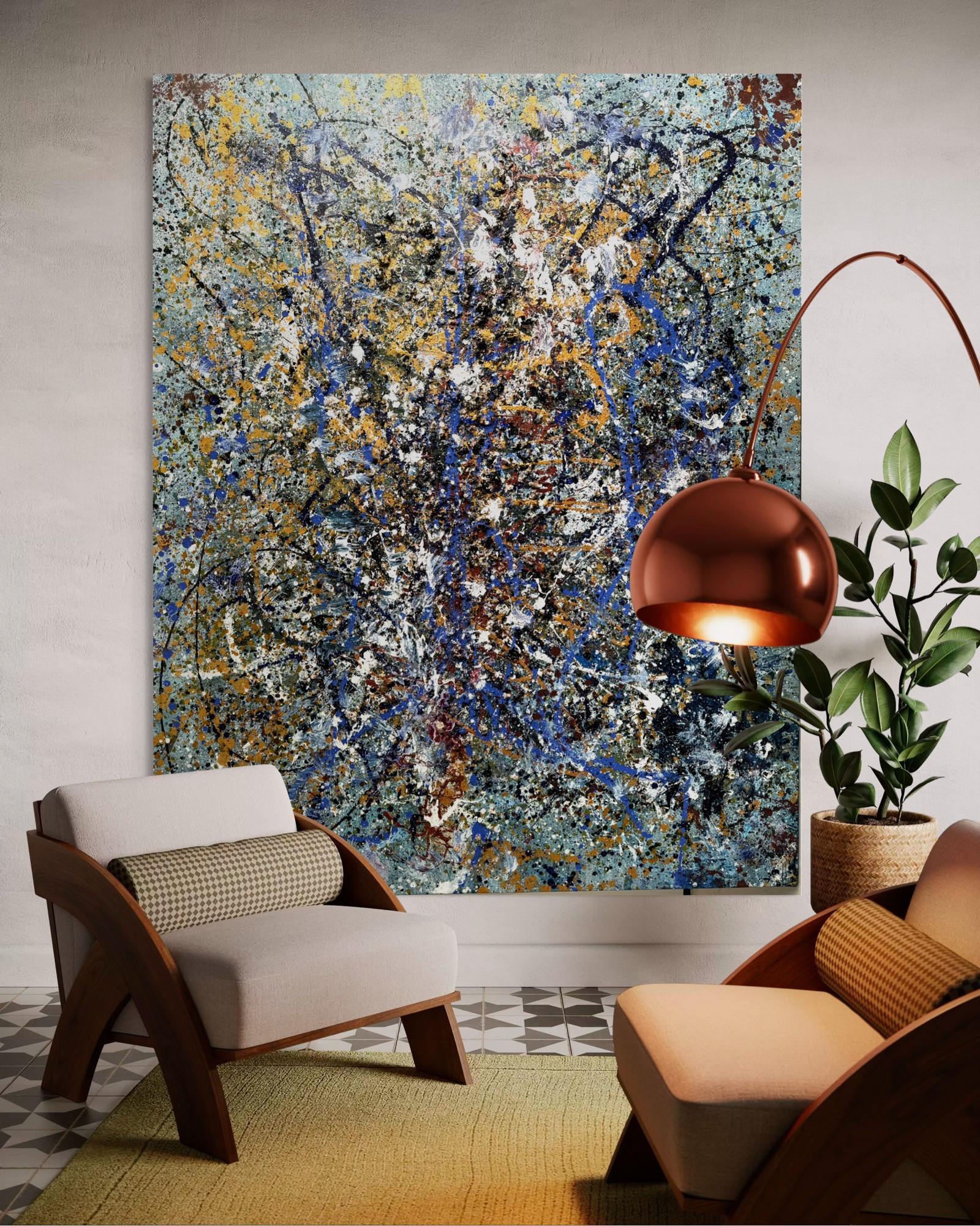 Dream Theater — acrylic, plaster — deconstructed, textured, 77" × 62", by Polen Cerci