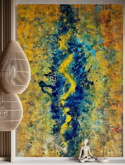 Golden Blues — natural burlap fabrics — hemp, jute, linen, and cotton by Polen Cerci