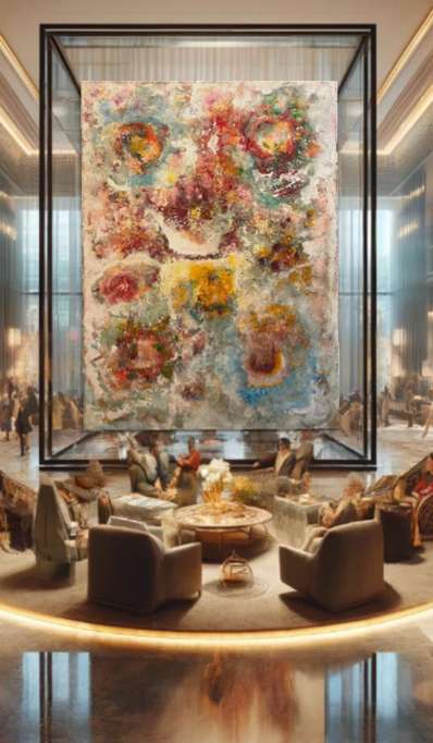 Feature Wall — A single monumental work anchoring a lobby, stairwell, or living room — the centre of gravity a considered space is missing.