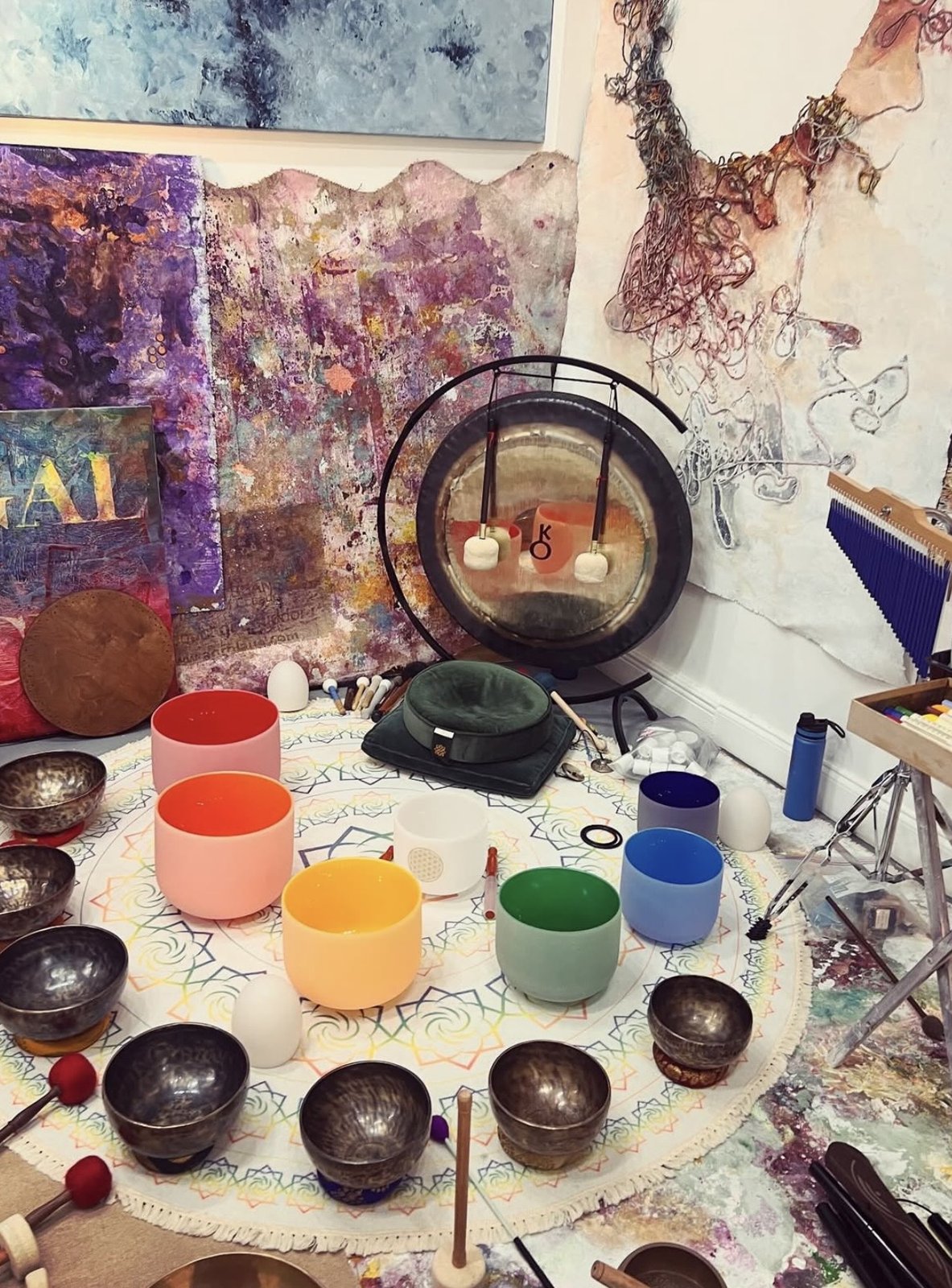 Crystal bowls, tuned and waiting